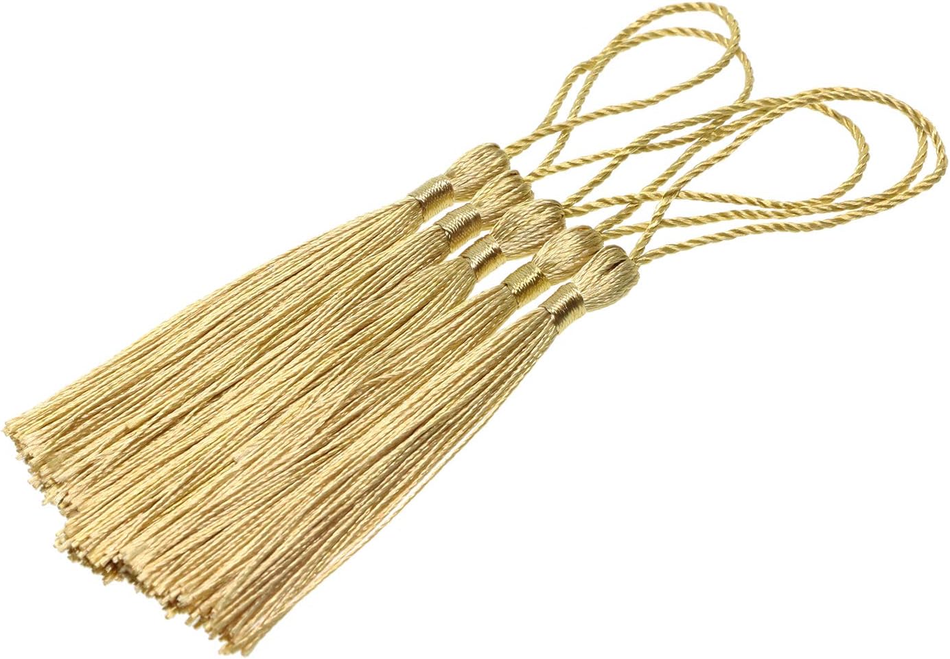 Mini Silky Handmade Soft Flossy Bookmark Tassels with Cord Loop for Keychain Earring Jewelry Making, Souvenir, Graduation, Clothing Sewing, Gift Tag DIY Craft Projects, 20PCS (Light Gold)