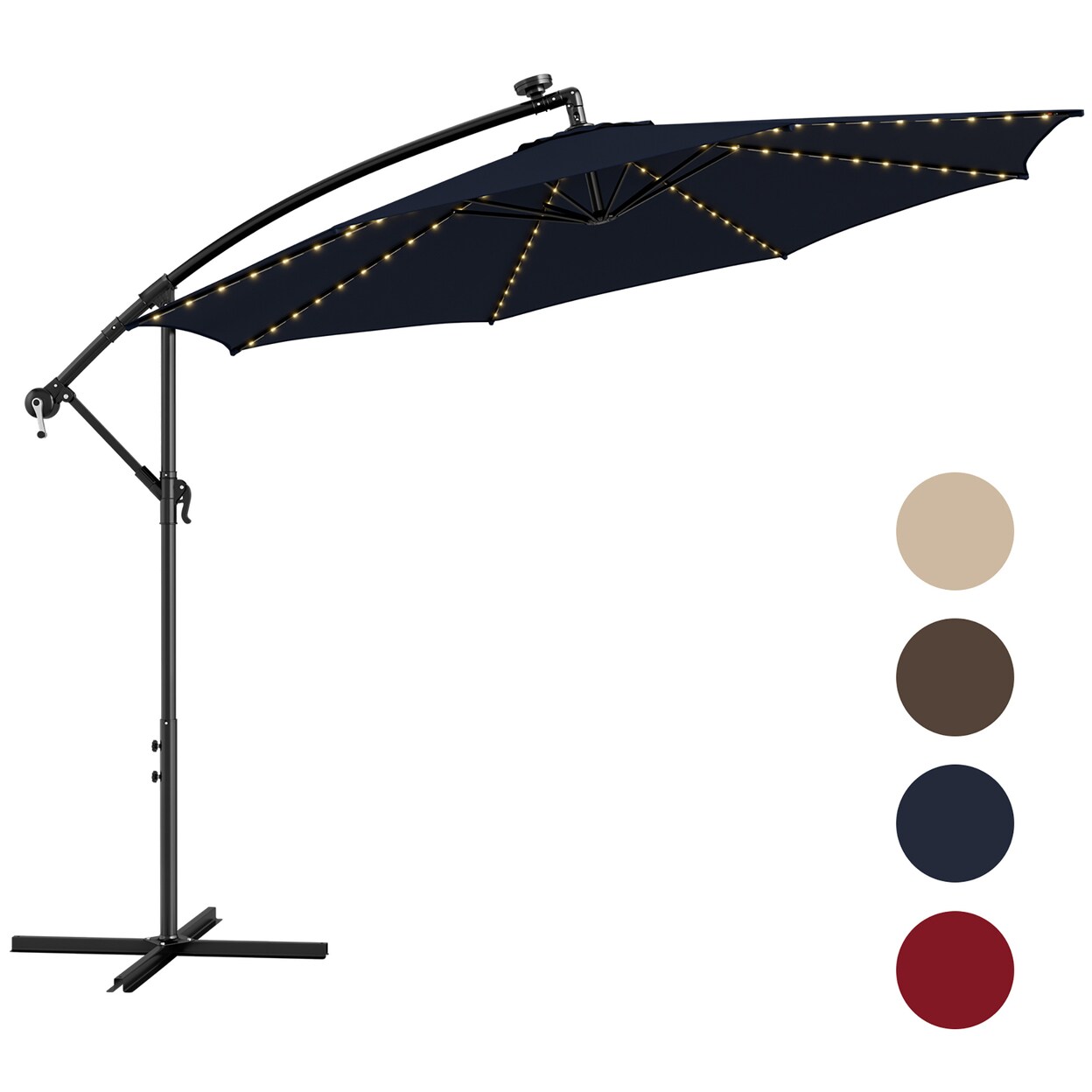 10 Ft Offset Patio Umbrella Solar Powered Cantilever Umbrella W/ 112 Led Lights
