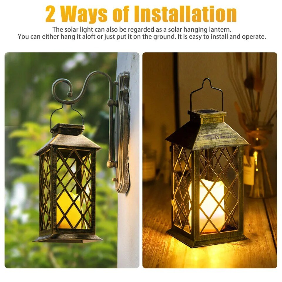 Solar Hanging Lantern LED Lights Outdoor Yard Patio Garden Lamp Waterproof Decor