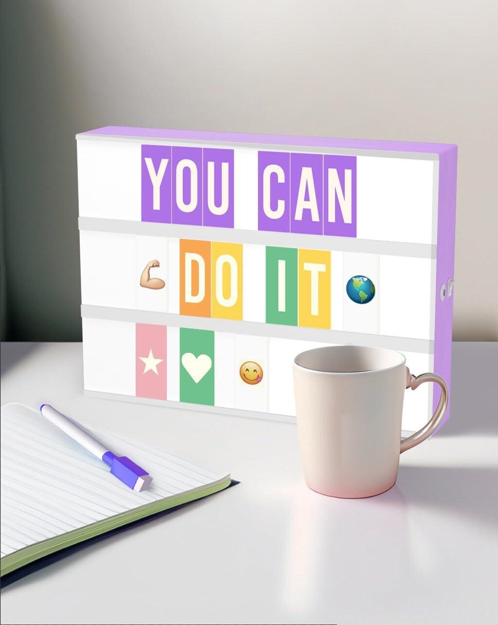 Purple Cinema Light Box with 312 Letters Emojis and 3 Markers Led Light Box sign for Home
