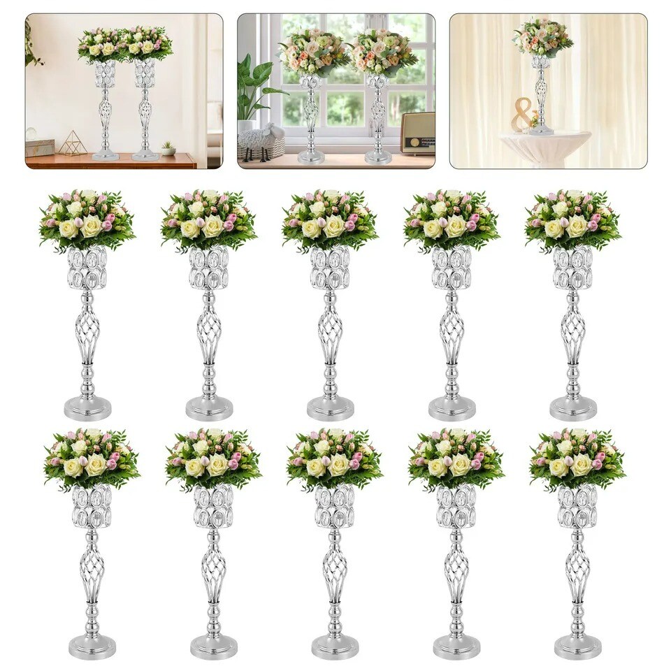 10Pcs Metal Wedding Table Centerpieces Crystal Flower Vase Stand Party Decor