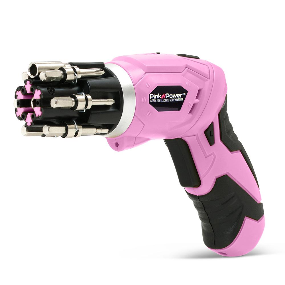 Pink Power 3.6V Lithium-Ion Cordless Screwdriver Kit with Bubble Level