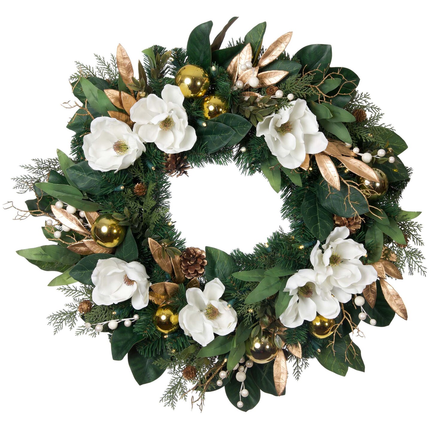 30 in. Lighted Christmas Wreath - White Gold Magnolia