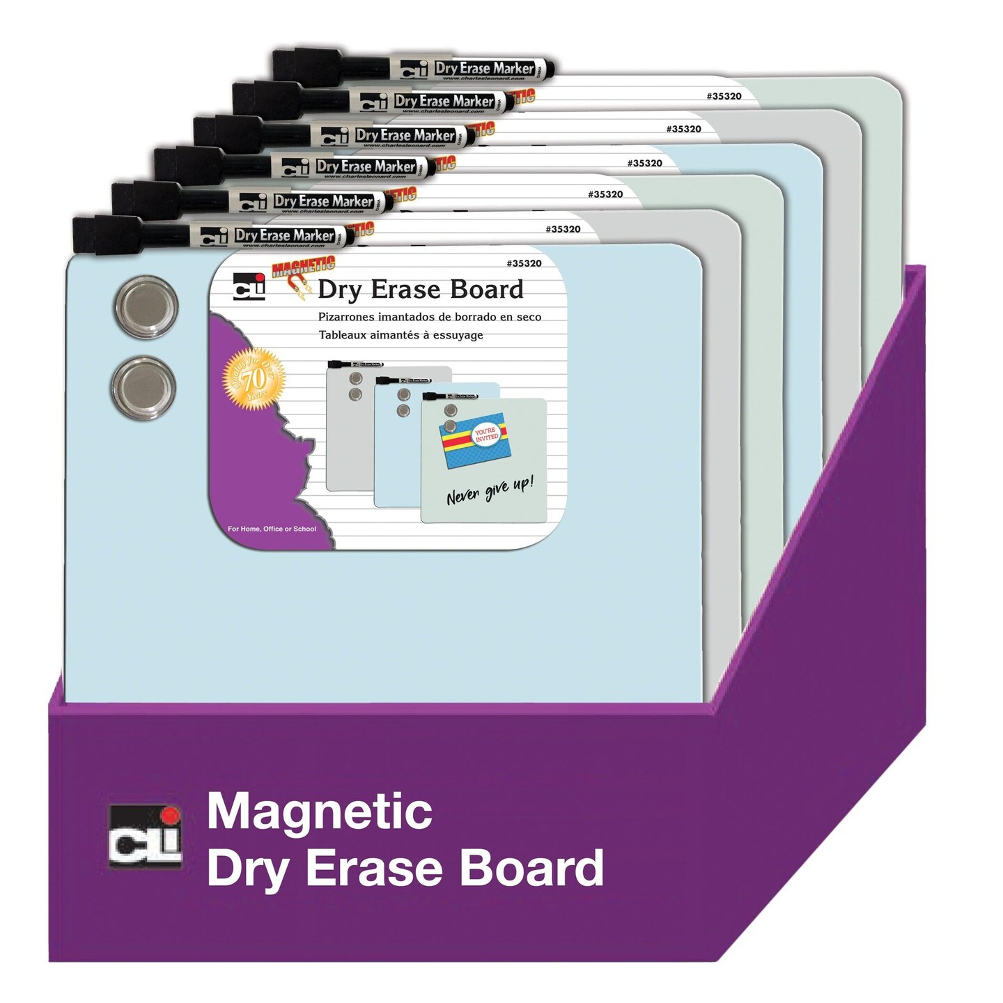 Magnetic Dry Erase Board with Marker &#x26; Magnets, Unframed, 11.5&#x22; x 11.5&#x22;, Pack of 6