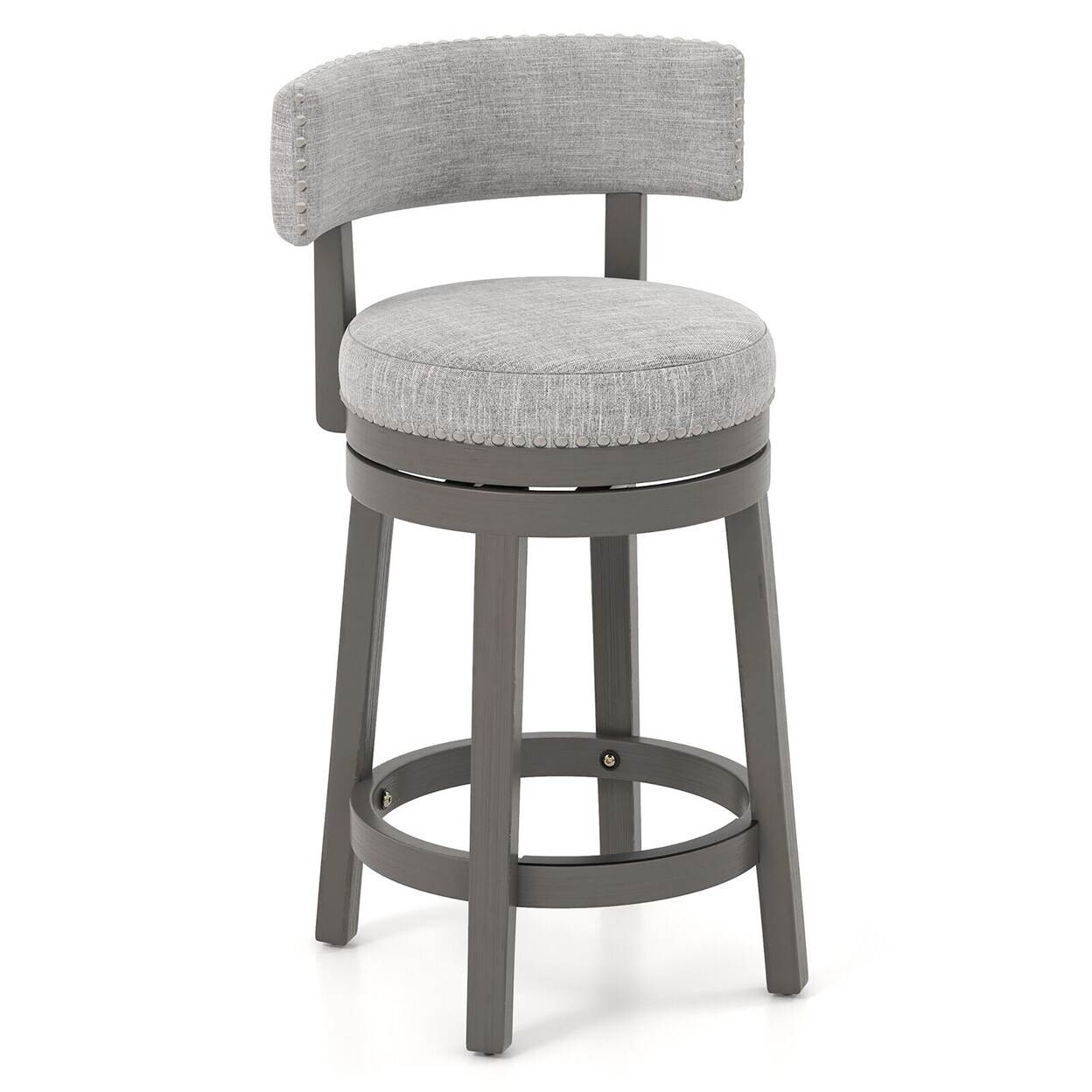 Upholstered Swivel Bar Stool Wooden Counter Height Kitchen Chair W/ Back Grey