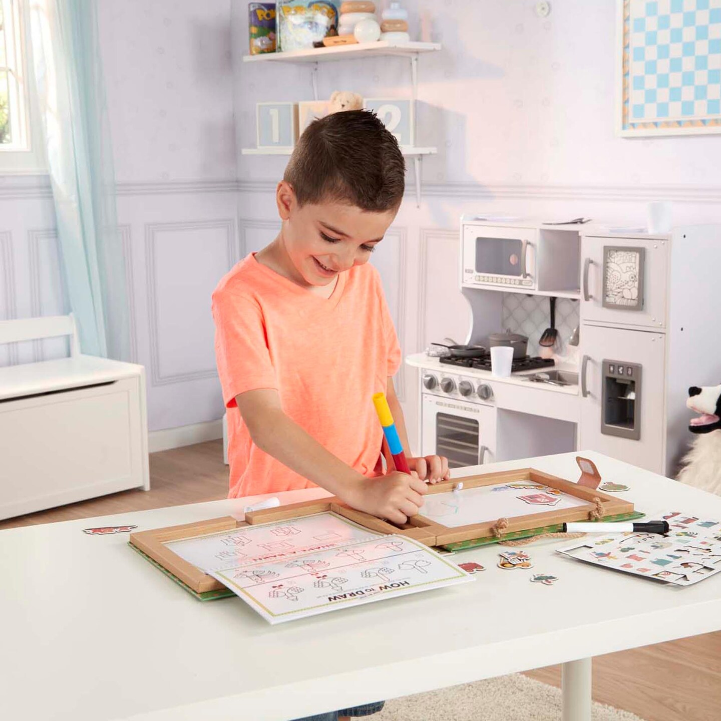 Natural Play: Play, Draw, Create Reusable Drawing &#x26; Magnet Kit - Farm