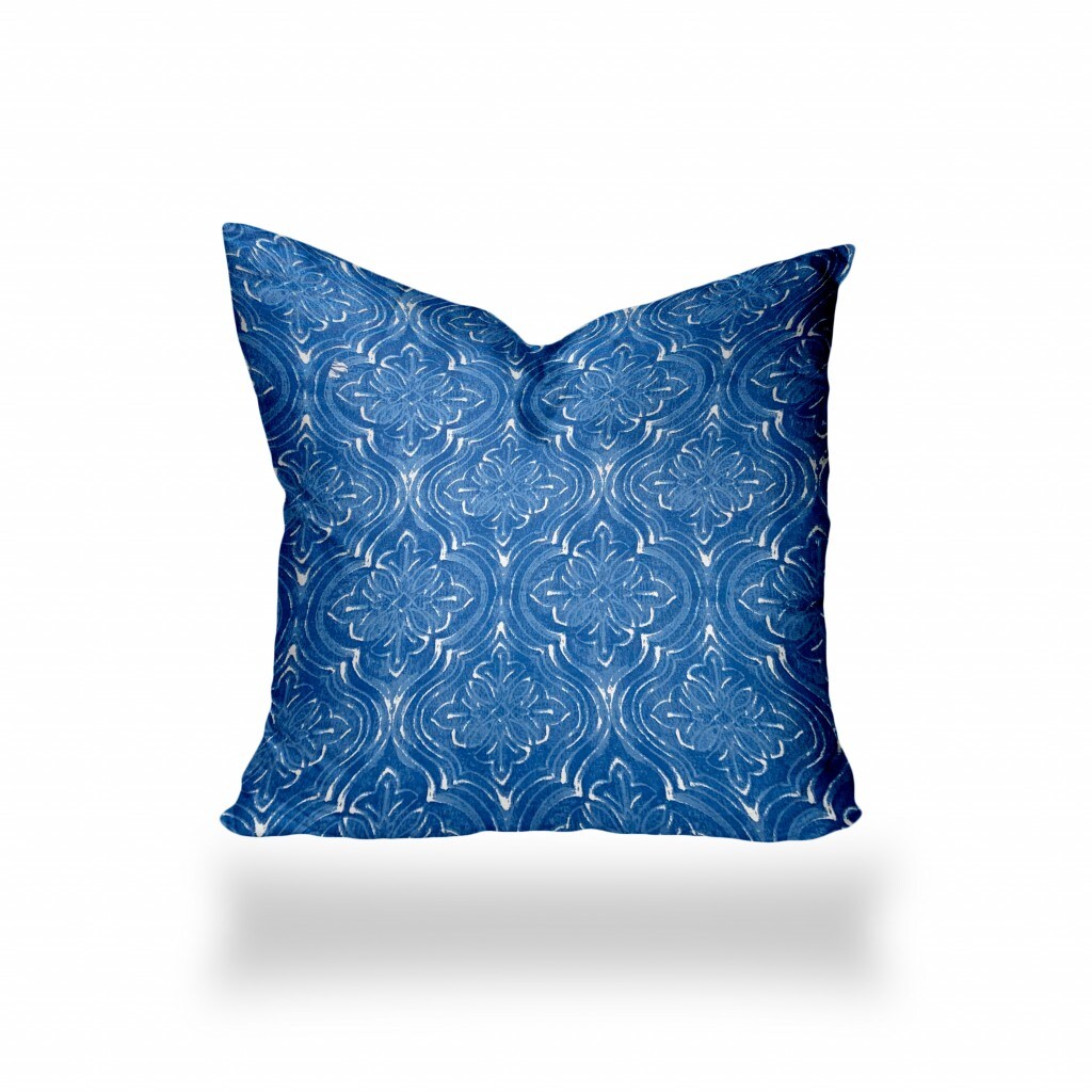 24 X 24 Blue And White Enveloped Ikat Throw Indoor Outdoor Pillow cover