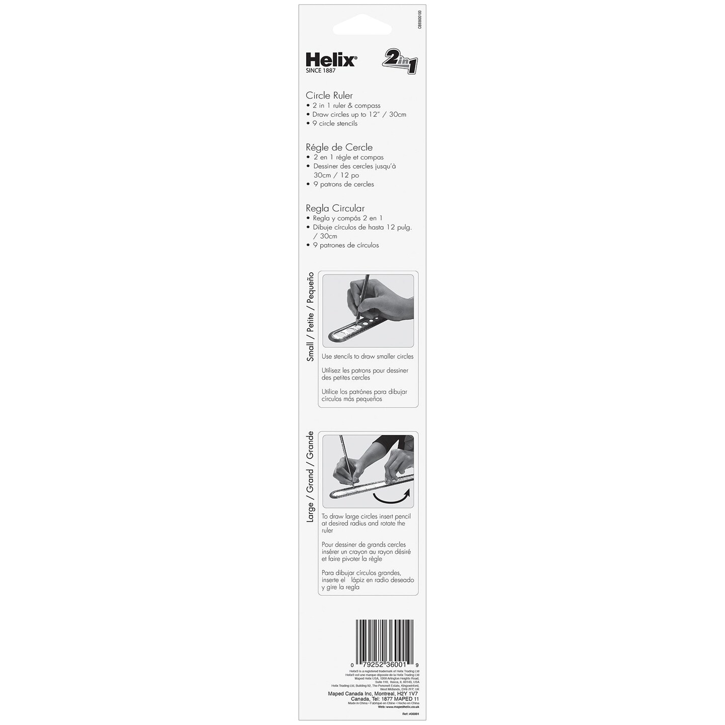2-in-1 Circle Ruler Measuring &#x26; Compass Tool 12&#x22; / 30cm, Pack of 5