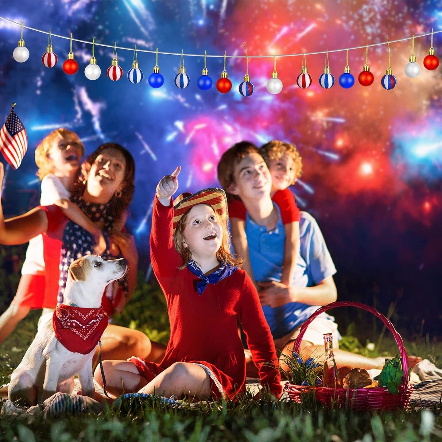 54 pieces 4th of July Ball Ornaments for Tree Red, White, and Blue Decorations Patriotic Ball Ornaments