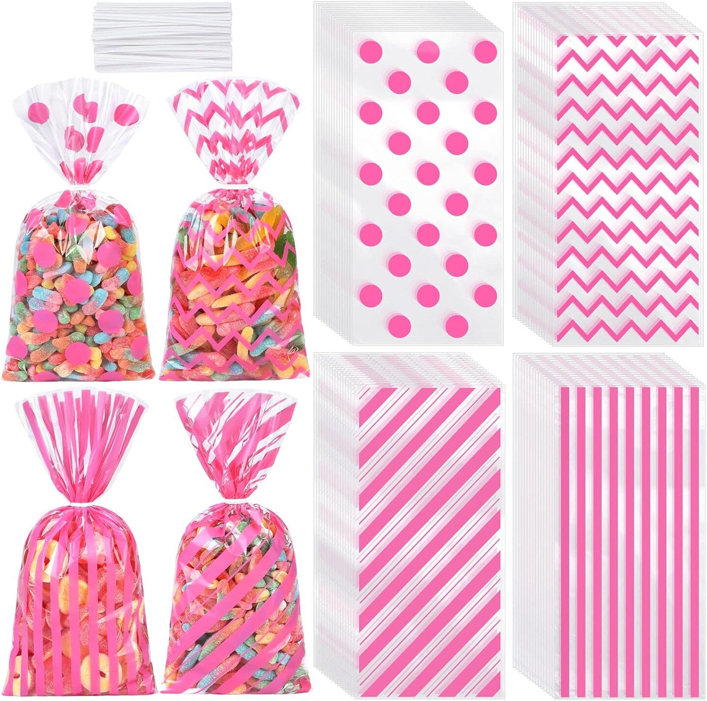 100-Pieces White Cellophane Treat Bags with Twist Ties