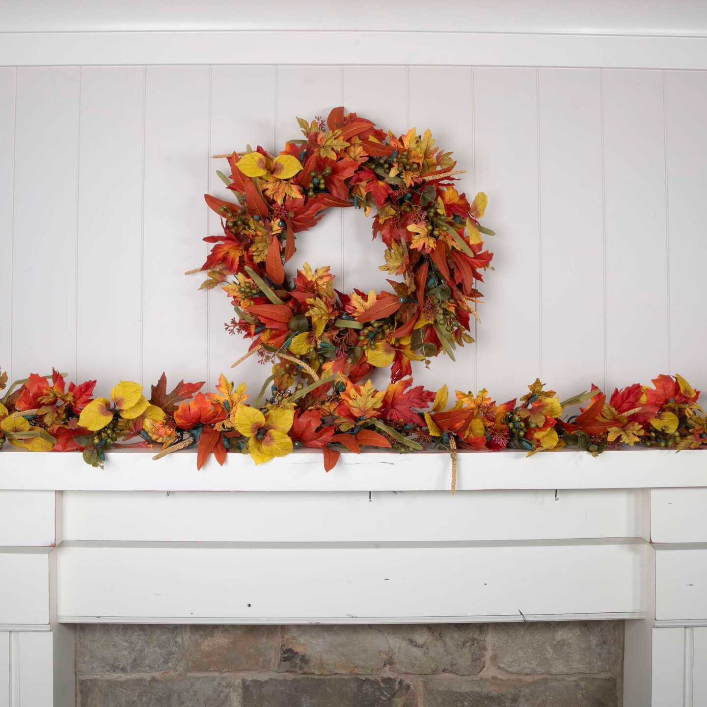 9 ft. Artificial Garland with Lights - Fall Harvest Leaf