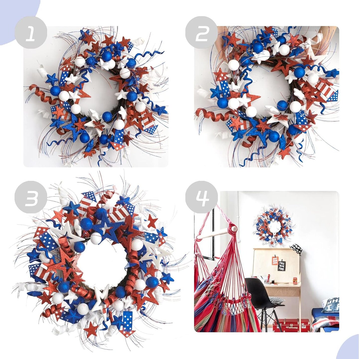 20-inch Patriotic Red, White, and Blue Glitter Star Wreath for Front Door