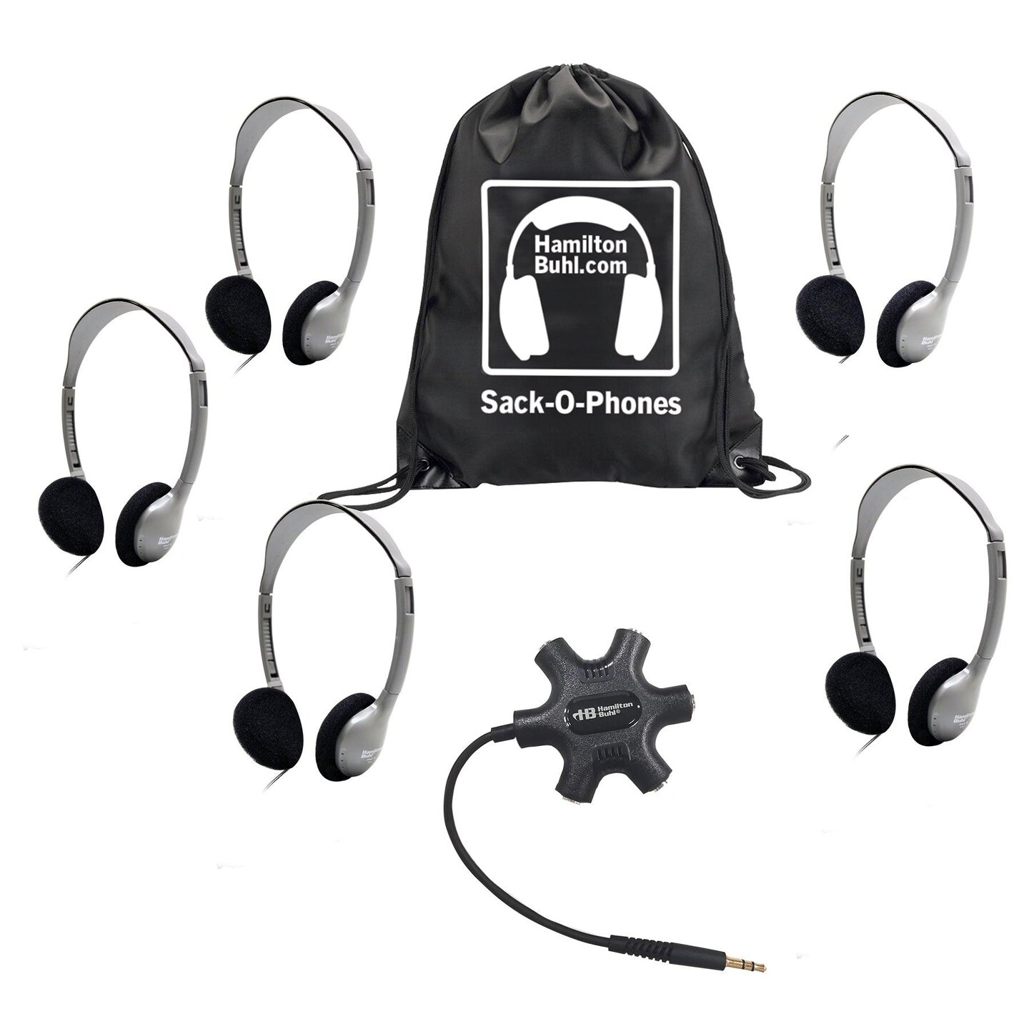 Galaxy&#x2122; Econo-Line of Sack-O-Phones with 5 Personal-Sized HA2 Headphones, Starfish Jackbox and Carry Bag