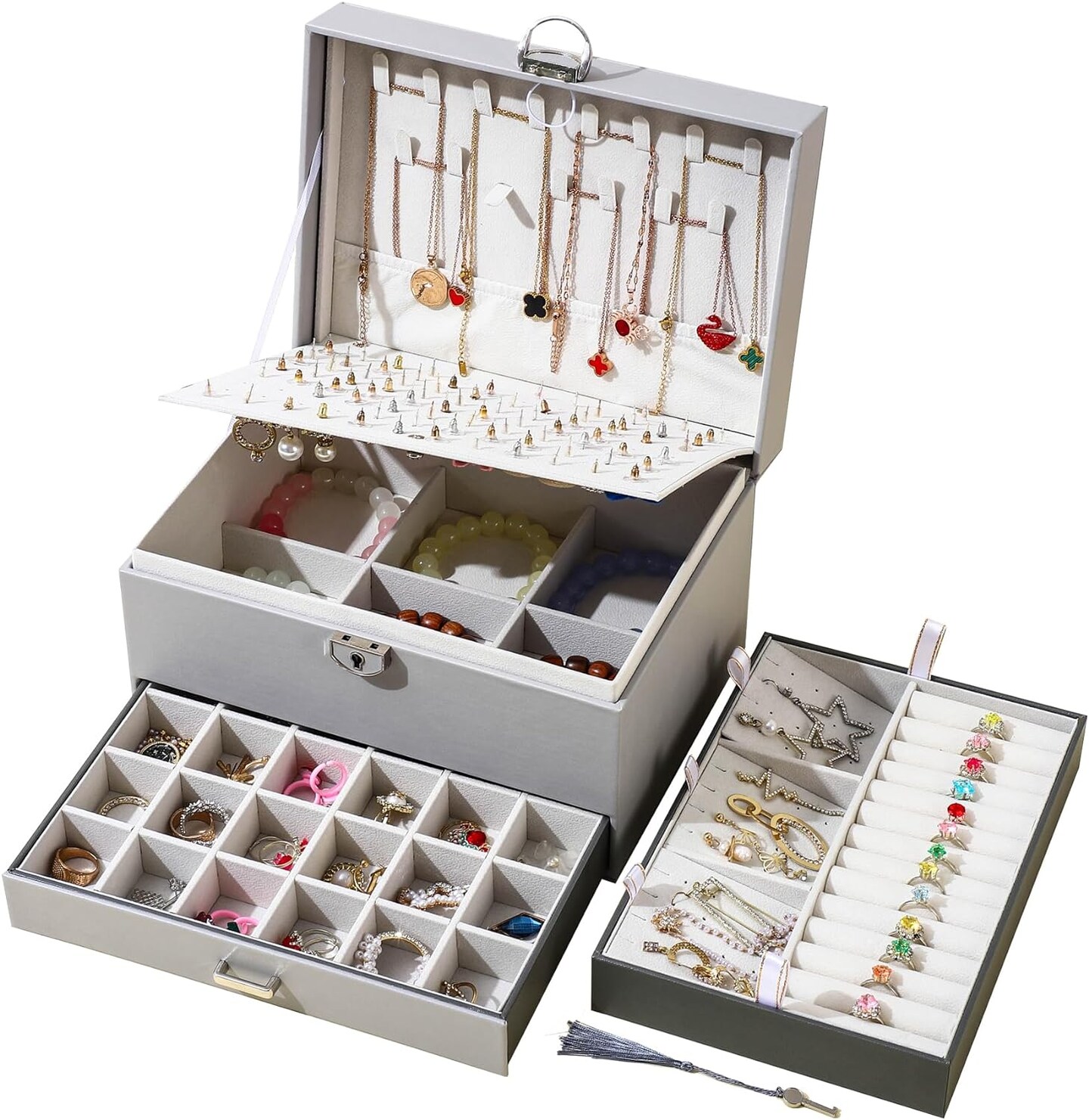 5-Layer Earring Jewelry Box with Lock – Stud, Necklace, Ring Organizer for Women and Girls