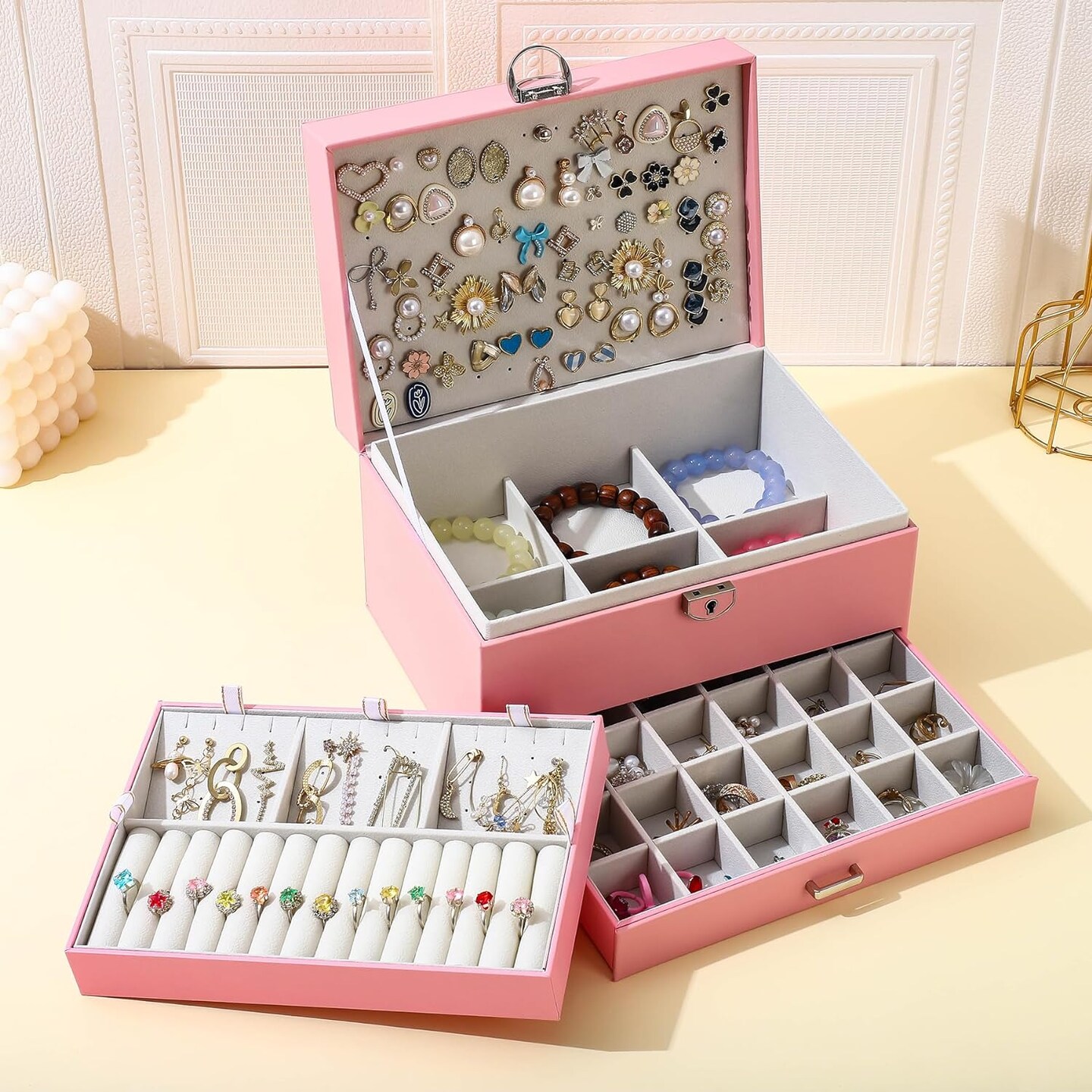 5-Layer Earring Jewelry Box with Lock – Stud, Necklace, Ring Organizer for Women and Girls
