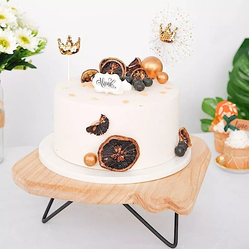 12&#x22; BLACK BROWN Square Natural Wooden CAKE Dessert STAND