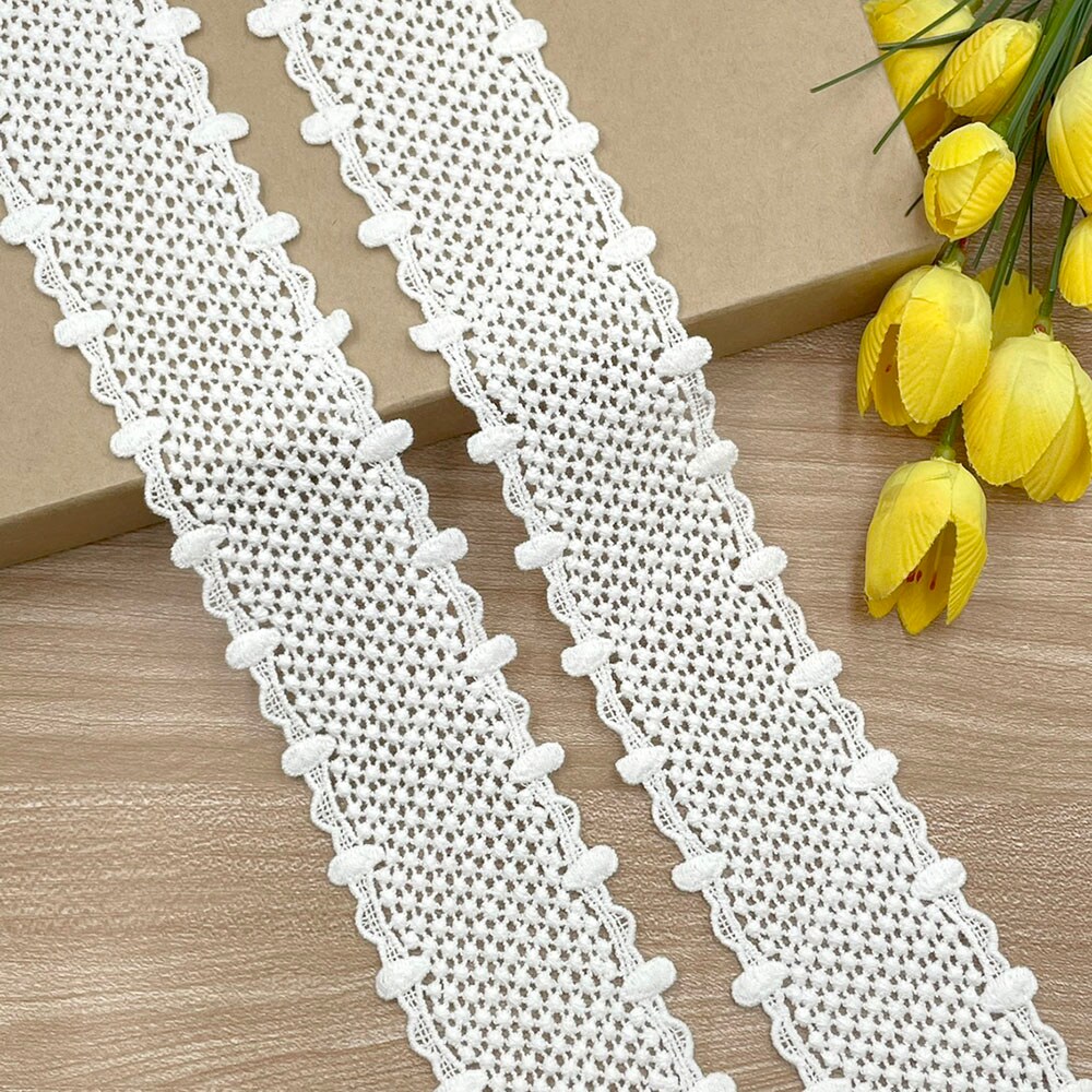 vintage lace insertion edging, daisy flower border ivory cotton sewing trim