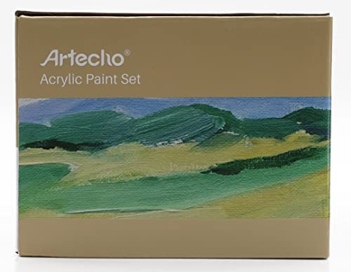 Artecho Gouache Acrylic Paint Set, 24 Colors ( 30ml / 1oz ) with 10 Paint Brushes & A Color Palette, Non-Toxic, Acrylic Paint for Acrylic Gouache on