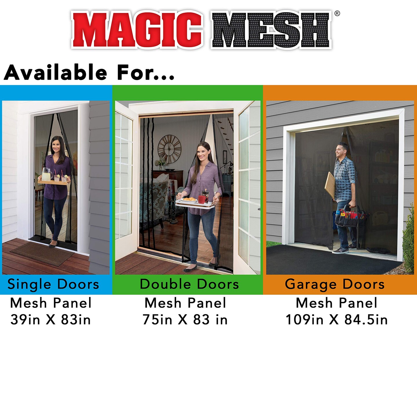 Magic Mesh Garage- Hands Free Magnetic Screen Door, Fits Single Garage Doors- 8 & 9 Foot