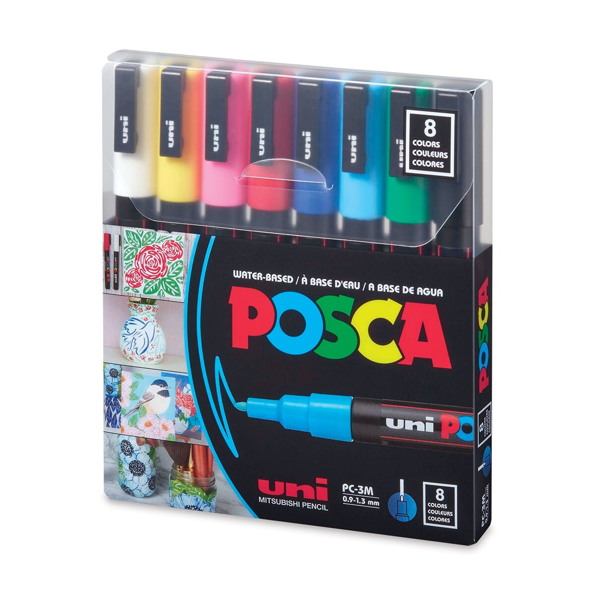 Posca Paint Markers - Set of 8, Basic Colors, Fine Bullet Tip, 0.9 mm to 1.3 mm