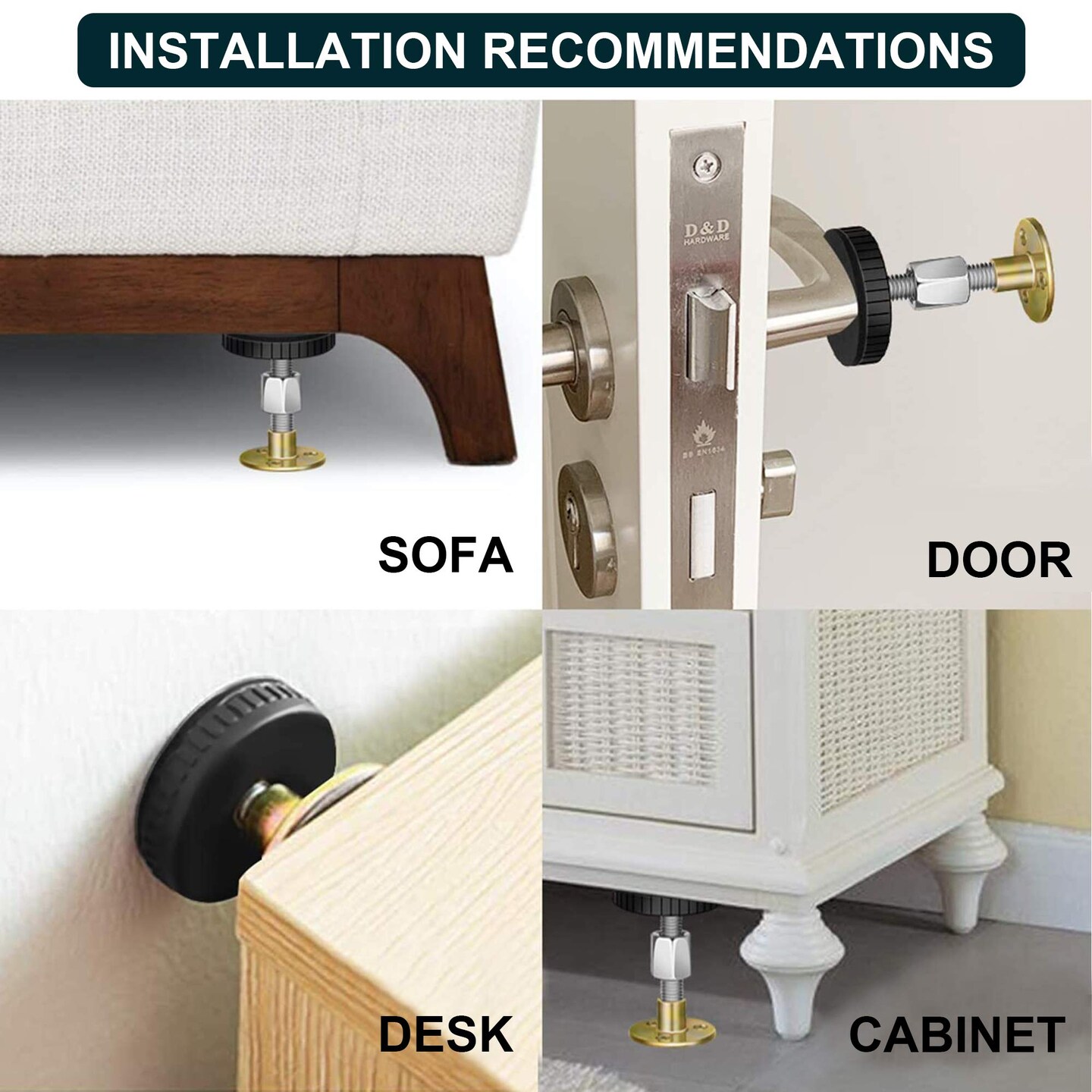 Adjustable Threaded Bed Frame Stabilizer Tool - Stop Headboard Wobble & Noise (1-6 Pack)