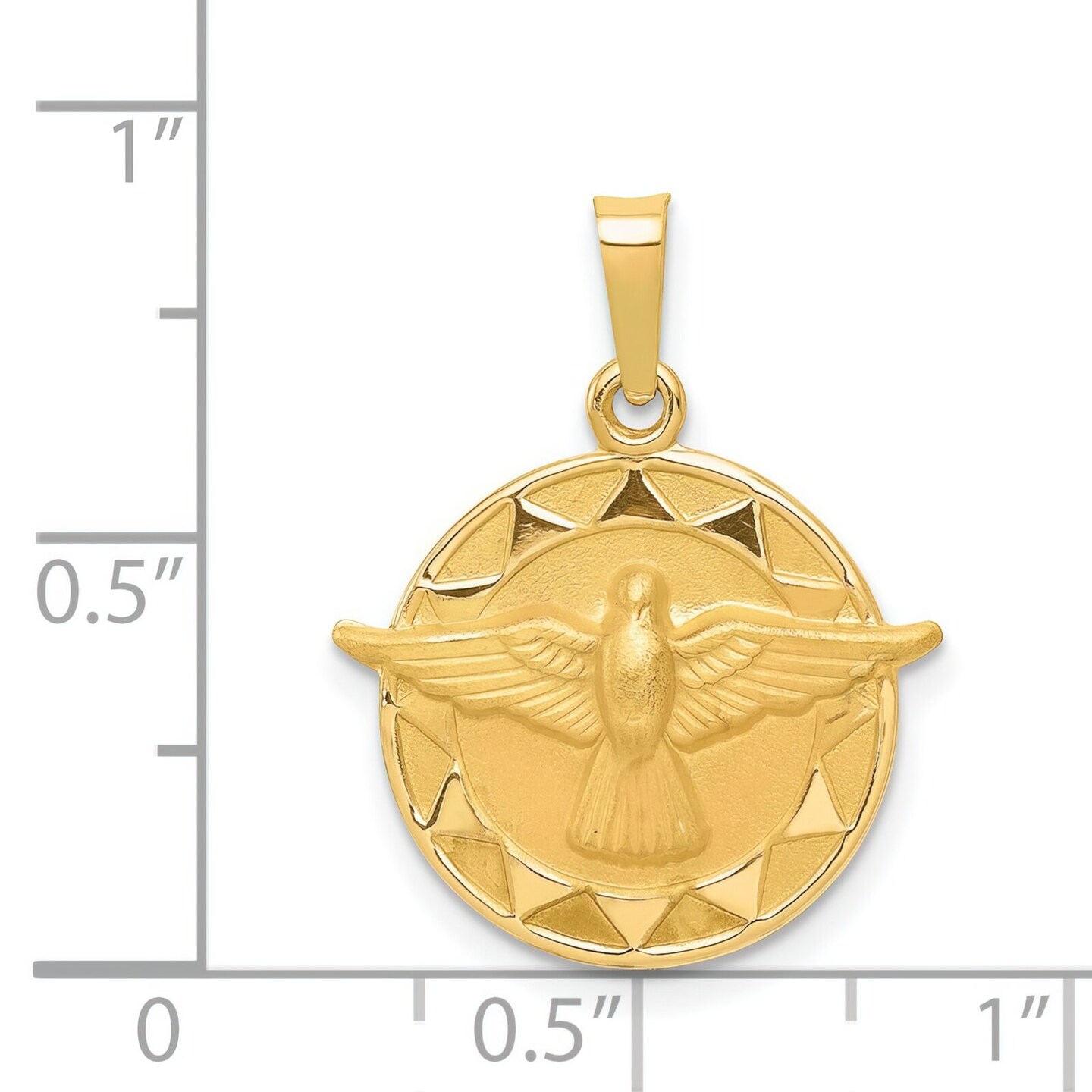 14K Yellow Gold Holy Spirit Medal Charm Dove Pendant Jewerly 24mm x 18mm