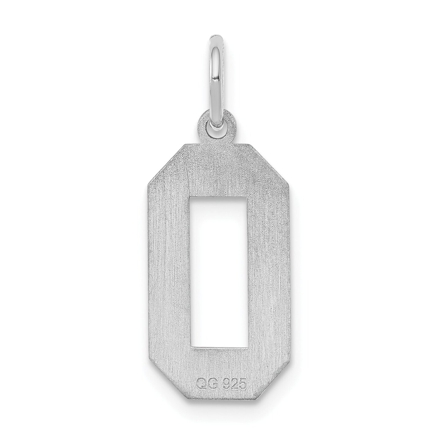 Sterling Silver Medium Satin Number 0 Charm Pendant Jewerly 22mm x 9mm