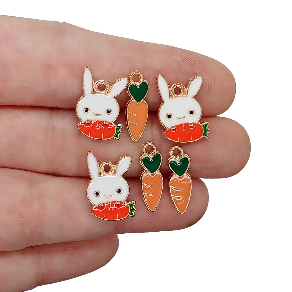 Rabbit &#x26; Carrot Charms, Easter Enamel Charms, Set of 6, Adorabilities