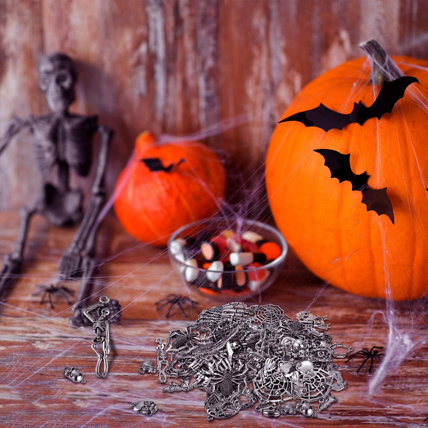 80 PCS Halloween Charms Pendants Antique Silver Pendants Halloween Jewelry Making Accessory for DIY Necklace Bracelet
