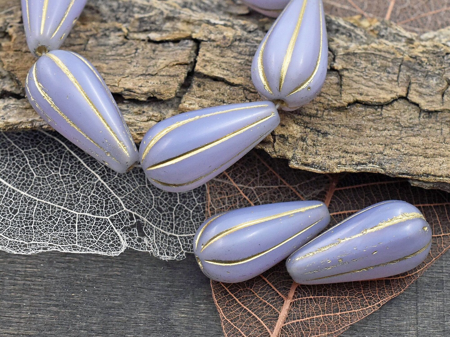 22x11mm Gold Washed Thistle Opal Melon Drop Beads