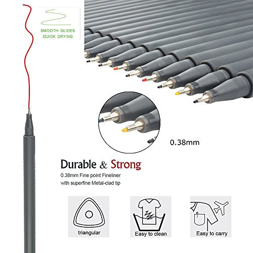 24 Fineliner Color Pens Fine Line Colored Sketch and Writing Pens for Journaling, Planning, Note-Taking, and Adult Coloring Books Porous Fine Point Markers School Office Teacher Art Supplies