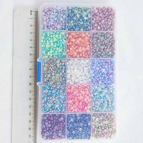 Chenkou Craft 18000pcs Assorted 15 Colors Gradient Color Half Flatback Imitation Pearl Bead 3mm Flat Back Gem Scrapbook Craft DIY Beads + Plastic Box