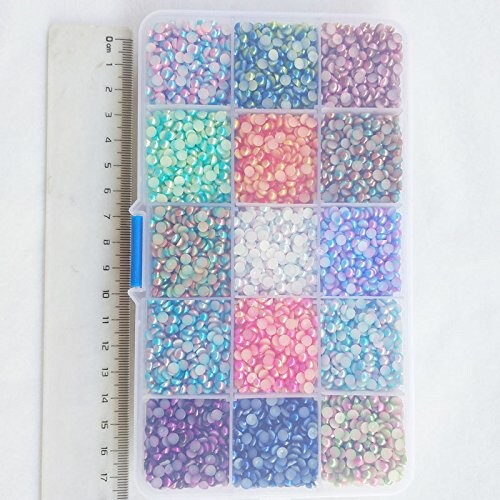 18000 Pieces Assorted 15 Colors Gradient Color Half Flatback Imitation Pearl Bead 3mm Flat Back Gem Scrapbook Craft DIY Beads + Plastic Box