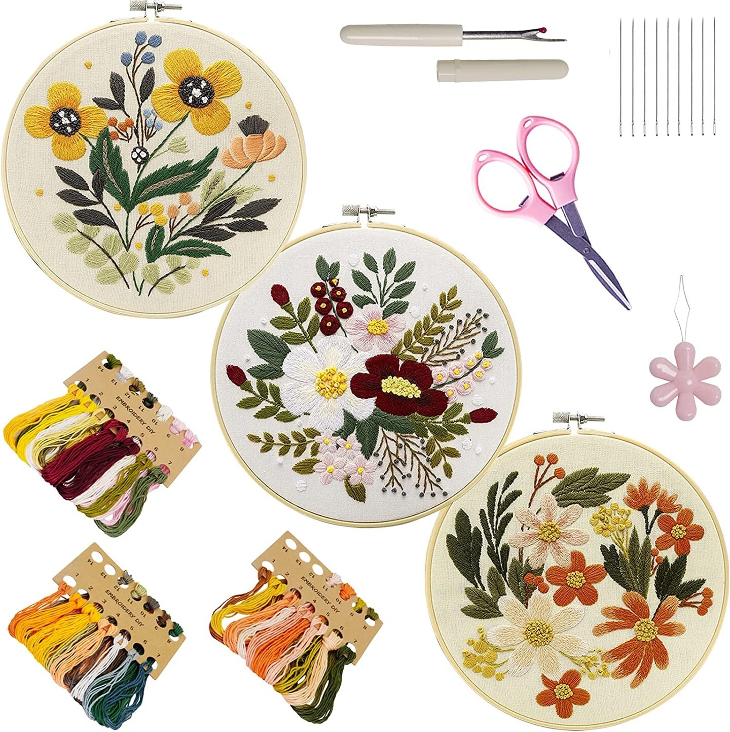 Beginners Embroidery Stitch Practice Kit, 3 Sets Embroidery Kit to