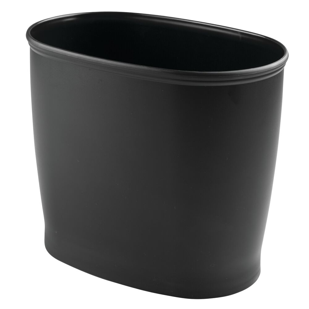 mDesign Small Plastic Oval Trash Can Garbage Wastebasket Black