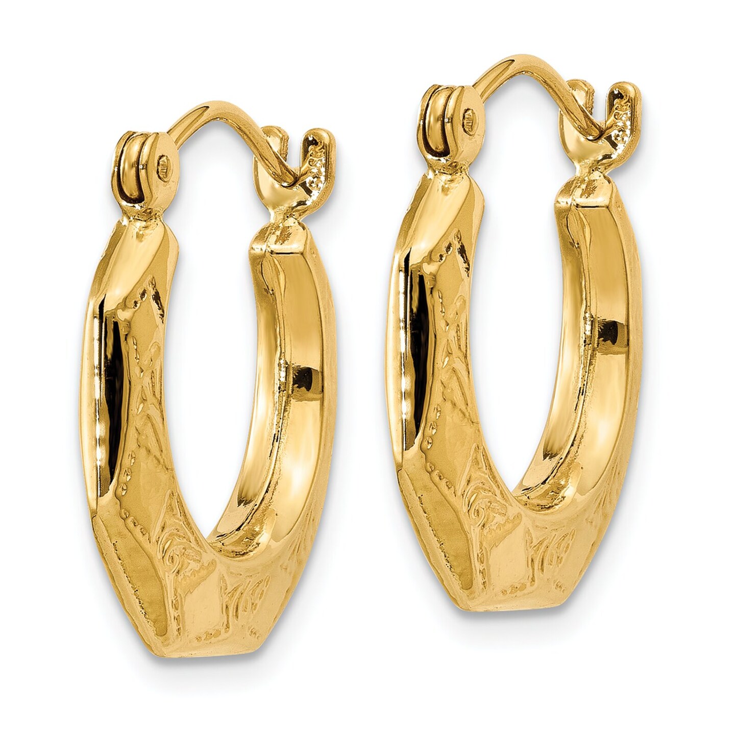 14K Yellow Gold Patterned Hoop Earrings Jewelry 18mm x 17mm