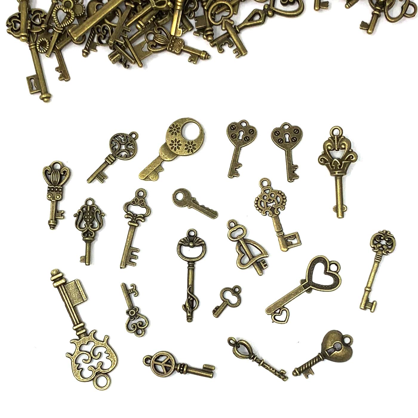 JIALEEY 125 PCS Vintage Skeleton Key Set Charms, Mixed Antique Style Bronze Brass Key Set Charms for Pendant DIY Jewelry Making Wedding Party Favors