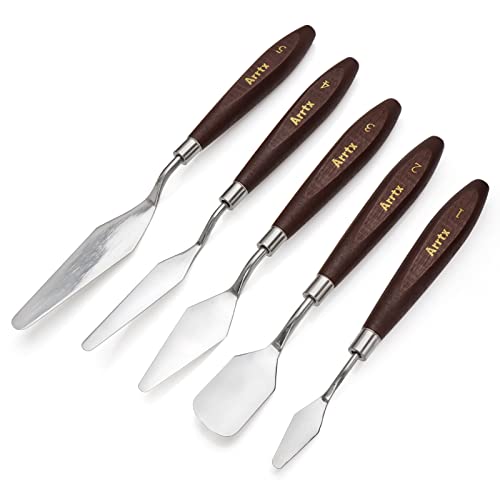 5 Pieces Painting Knives Stainless Steel Spatula Palette Knife Oil Painting Accessories Color Mixing Set for Oil, Canvas, Acrylic Painting Lightwish