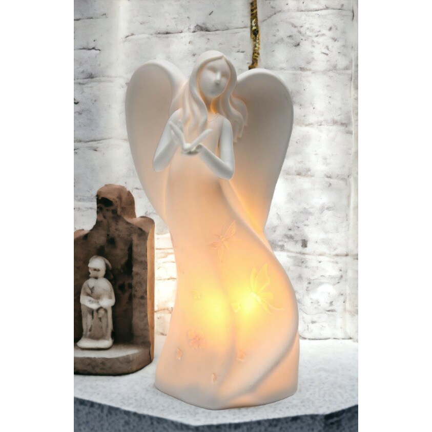 kevinsgiftshoppe Ceramic Angel Holding Butterfly Nightlight Home Decor Religious Decor Religious Gift Church Decor