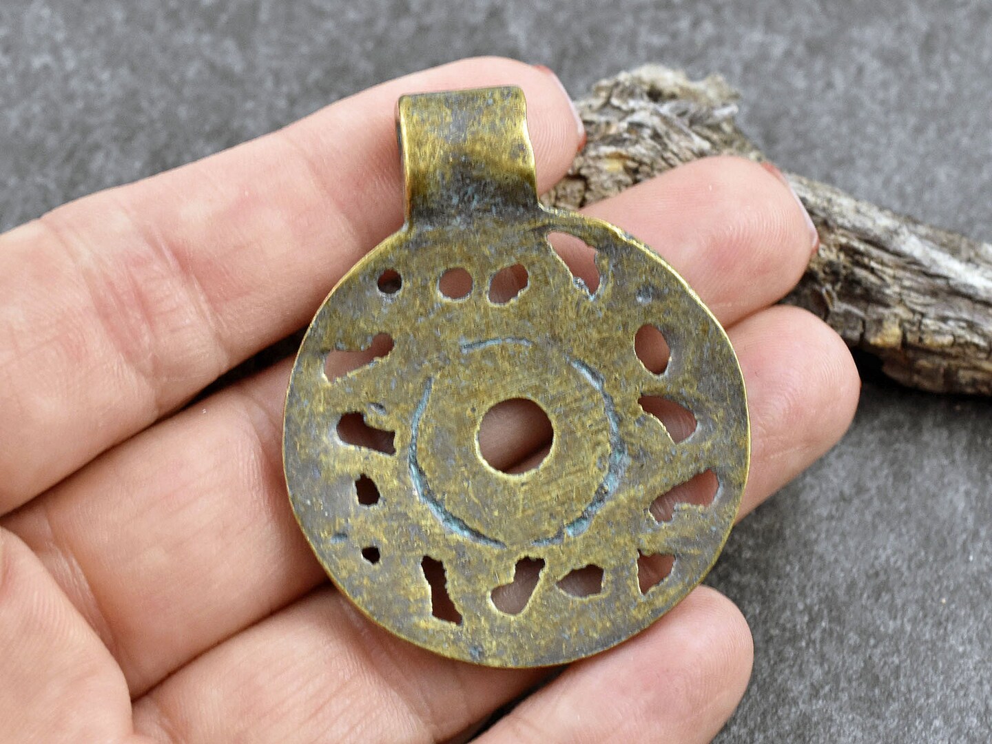 42x52 Green Patina Brass Medallion Pendant