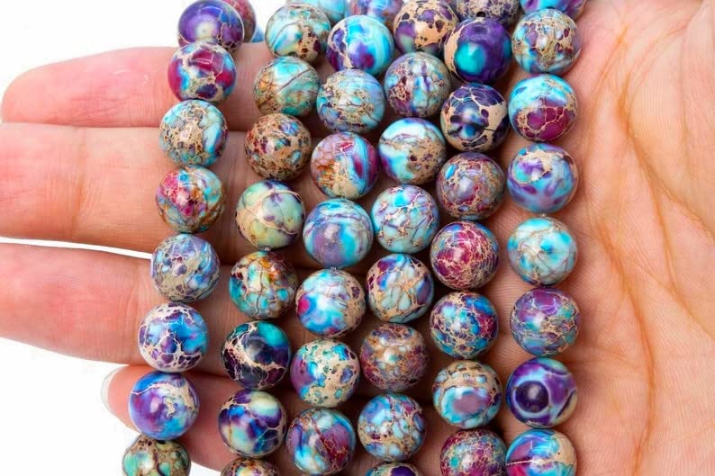 Zenkeeper 108 Pcs Sea Sediment Imperial Jasper Beads for Jewelry Making 8 MM Colorful Imperial Jasper Gemstones Loose Stone Beads