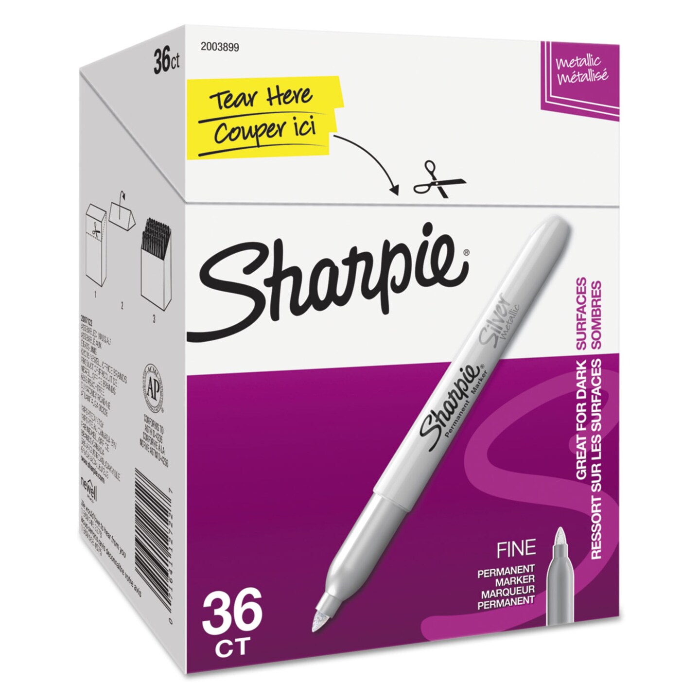 Sharpie Metallic Fine Point Permanent Markers, Bullet Tip, Silver, 36/Pack