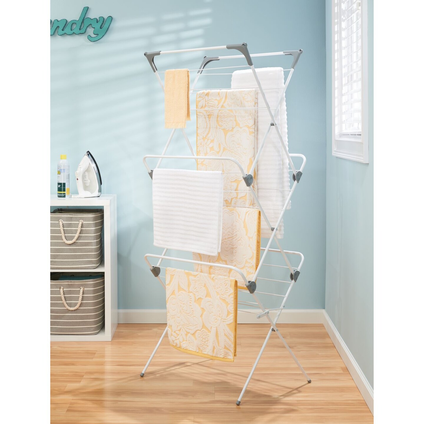 mDesign Tall Metal Foldable Laundry Clothes Drying Rack Stand
