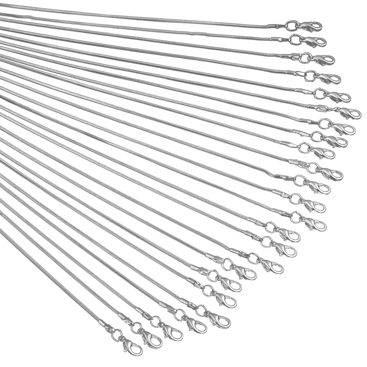 24 Pieces 18 Inch 925 Silver Plated 1.2mm DIY Snake Chain Charms Link Necklace with Lobster Clasps for Jewelry Making