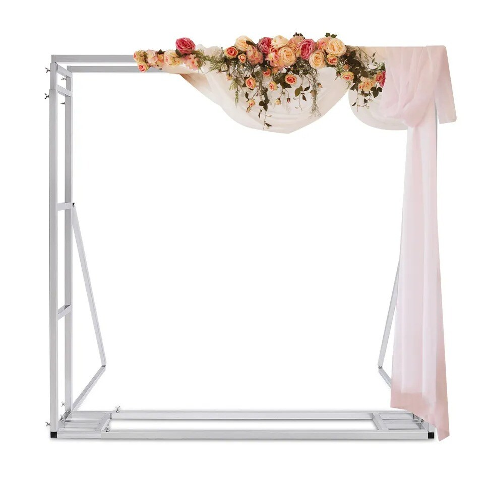 9.8ft Silver Wedding Arch, Metal Framework Heavy Duty Photography Backdrop Stand