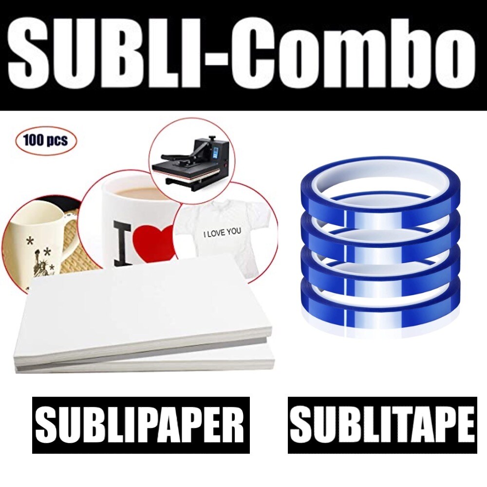 Dye Sub COMBO 4 Rolls BLUE HEAT RESISTANT Tape 4mm x 33m + 100 Sh 8.5”x11” SUBLIPAPER