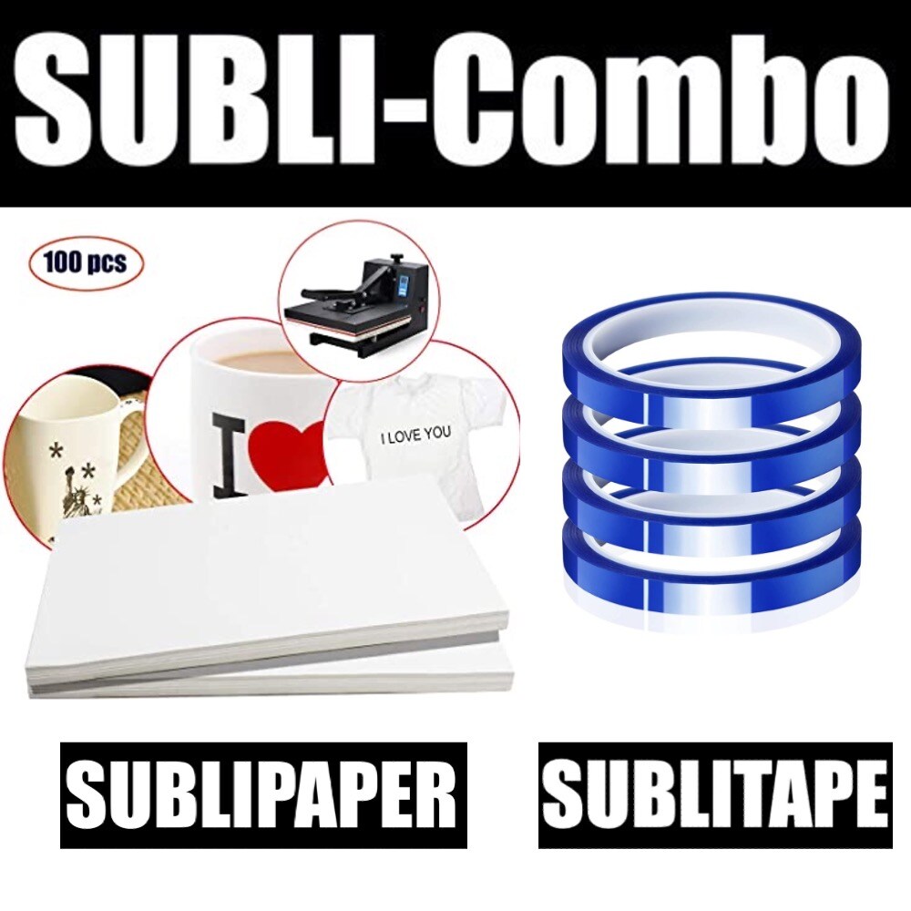 Dye Sub COMBO 4 Rolls BLUE HEAT RESISTANT Tape 4mm x 33m + 100 Sh 8.5&#x201D;x11&#x201D; SUBLIPAPER