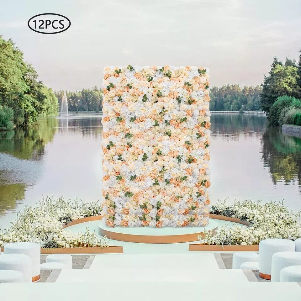 12X Fake Flower Wall Panel Wedding Decor Artificial Silk Rose&#x26;peony Flower Panel