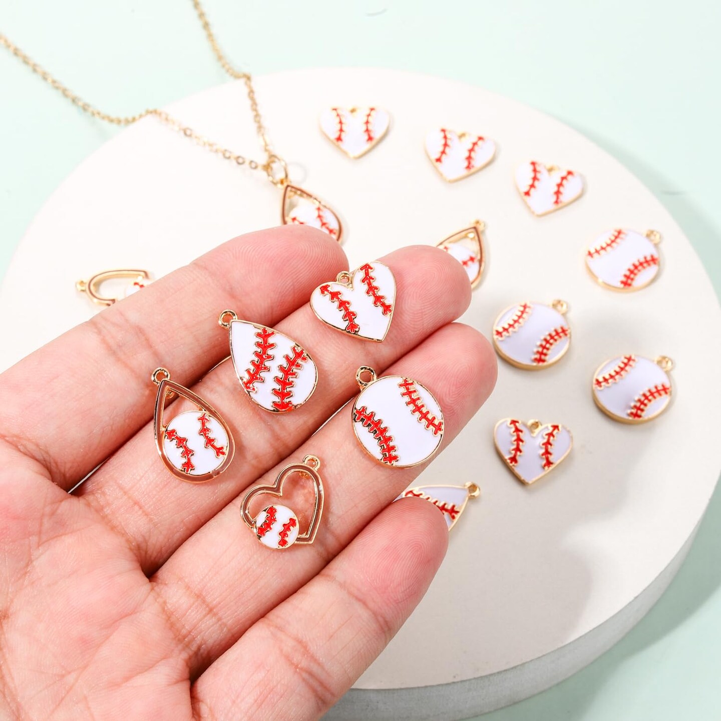 20 Pieces Sports Charms Enamel Basketball Baseball Pendant Charms for Jewelry Making Rhinestone Ball Game Softball Charms for Necklace Bracelet Earrings DIY Crafts (Set 7)
