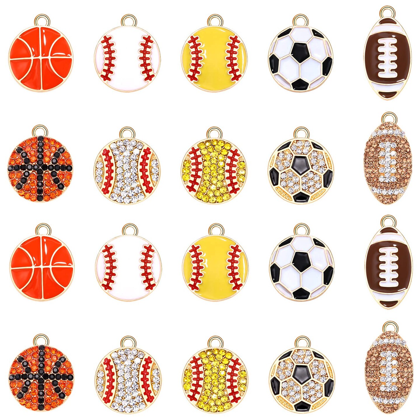 20 Pieces Sports Charms Enamel Basketball Baseball Pendant Charms for Jewelry Making Rhinestone Ball Game Softball Charms for Necklace Bracelet Earrings DIY Crafts (Set 1)